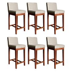 Kit 6 Banquetas Média Lisboa Moderna 90 Cm Madeira Maciça Suede Bege CCS