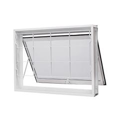 Janela de Aço Maxim-ar 60x60cm com Grade Quadriculada e Vidro Boreal Qualitysol Ramassol Branco