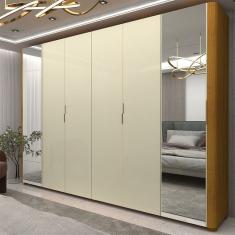 Guarda-roupa Casal 6 Portas com Espelho com Pés Innova Naturale/Off White