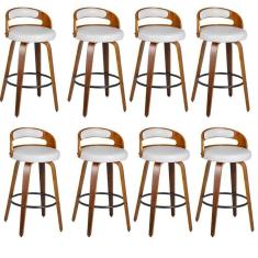 Kit 8 Banqueta para Cozinha Alta Giratória Madeira Roma Branco