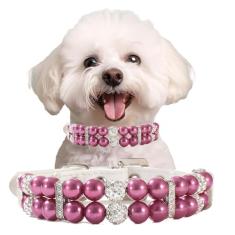 Coleiras de pérolas roxas para cães pequenos, coleira de gato com contas, colar de cachorrinho de couro com strass de cristal para meninas, gatinha, PP, pequenas, médias fêmeas, cães, casamento e