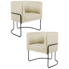 Kit 2 Poltronas Decorativas Base Aço Betina C-129 Linho Bege Claro - Domi