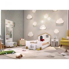 Cama Infantil Casinha Branco Mel E Preto Com 2 Luminárias