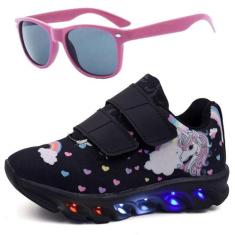 Tenis Infantil De Led Unicornio Calce Facil Meninas LIGHT + Oculos - C