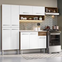 Armário de Cozinha Compacta 229cm com Pia Rustic/Branco Emilly Madesa 