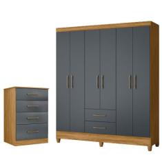 Kit Guarda Roupa Casal Panamá e Cômoda MS - Moval, Freijó / Cinza