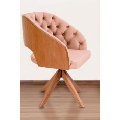 Poltrona Decorativa Mari Laminada Pé Giratório de Madeira Capitonê - S