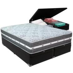 Cama Box Baú Preto e Colchão Black Graphite Molas Ensacadas King 193x2