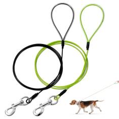 Mi Metty Coleira para cães à prova de mastigação, cabo de metal de 1,8 m, coleira resistente feita de corda de arame revestida, resistente à mastigação, ótima para cães grandes e filhotes de dentição