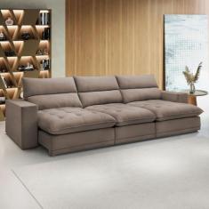 Sofá 5 Lugares Martinho Retrátil Veludo Bege Escuro - Celflex, Bege, M