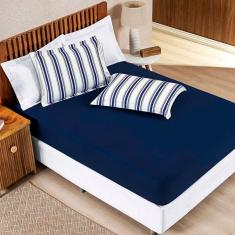 Jogo De Lençol Mimis Casal 3 Peças Malha 100% Algodão Extra Macio - Azul Marinho