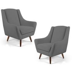 Kit 2 Poltronas Decorativas Pés Palito Madeira Juliet Veludo C-317 Cinza - Domi