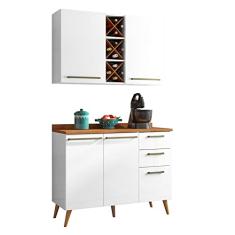 Armário de Cozinha Compacta 4 Portas 3 Gavetas com Adega 1,20m Favorita Branco/Natura