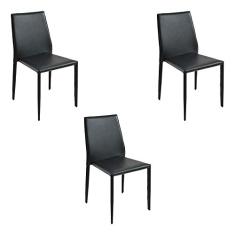 Kit 3 Cadeiras Decorativas Sala e Cozinha Karma PVC Preta - Gran Belo