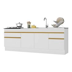 Kit 2 Balcões com Rodapé Gabinete Pia 150 cm e Cooktop 70 cm Veneza Gw Multimóveis Mp2108 Branco