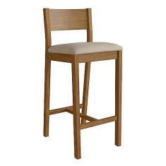 Banqueta Assento Estofado Madeira Maciça Manu Nogueira/Bege