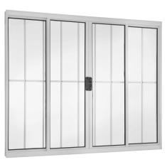 Janela de Correr 4 Folhas com Grade Central Branco 120x150cm Ecosul Esquadrisul
