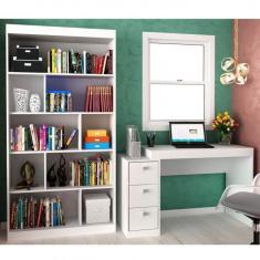 Conjunto Home Office 2 Peças Escrivaninha com Estante Hecol Móveis Branco TX/Branco TX