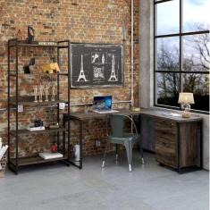 Conjunto Home Office Industrial 3 Peças 1 Escrivaninha em L 1 Estante e 1 Gaveteiro Kuadra Compace Carvalho Dark