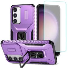 Wanyuexes Capa para Galaxy S23, capa para Samsung S23 SM-S911U com protetor de tela de vidro temperado e capa deslizante para câmera, suporte giratório para carro, capa à prova de choque para Samsung