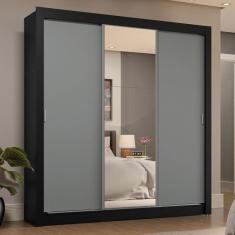 Guarda-roupa Casal 3 Portas de Correr com Espelho 4 Gavetas Preto/cinza Sublime Plus Madesa