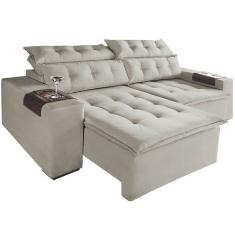 Sofá Carioca Retrátil E Reclinável 4 Lugares 230cm Tecido Veludo Cor Bege