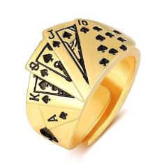 Anel Banhado A Ouro Ajustável Cartas Baralho - Pjk store, Ajustável, O