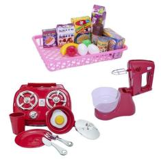 Cozinha Infantil Batedeira Menino Vermelho Mercado Fogão 21P - Altimar