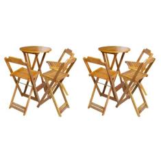 Kit 2 Jogos de Mesa Bistrô de Madeira Dobrável com 3 Banquetas - Mel -