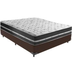 Cama Box Marrom e Colchão Classic Preto Molas ensacadas Casal Anjos