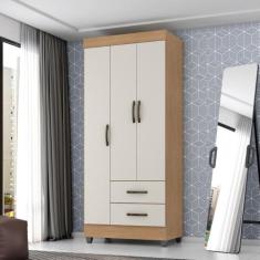 Guarda Roupa Solteiro com 3 Portas Vidigal Nature Off White - CasaH
