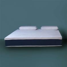 Colchão King Mola Ensacada Guldi Firme (25x193x203) e 2 Travesseiros Guldi Nasa Viscoelástico Azul e Branco