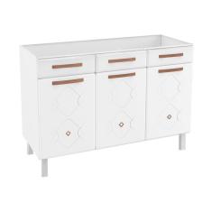 Balcão De Cozinha De Aço Triplo S/ Tampo P/ Pia 120cm Branco