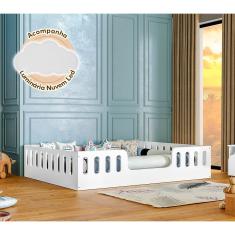 Cama Casal Branca Helo Com Cercado + Luminária Led - Cor: Branco