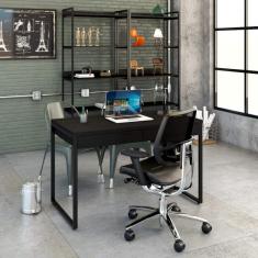 Mesa Para Escritório 120Cm 2 Gavetas Kuadra Compace Preto Onix