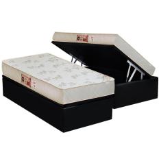 Kit Cama Box Baú Solteiro Sleep Max Relax Espuma D33 Suede Black 88x188cm Black