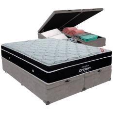 Cama Box Baú Cinza E Colchão Elegant Molas Ensacadas Queen Ortobom