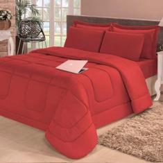 Kit Edredom Confort Casa Dona Dupla Face Solteiro 4 Pçs com Lençol Ver