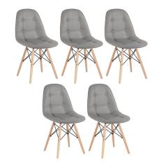 Kit - 5 X Cadeiras Estofadas Eames Eiffel Botonê - Base De Madeira Clara - Cinza