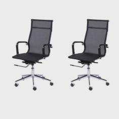 Kit 2 Cadeiras Para Escritorio Presidente Esteirinha Tela Mesh 3303