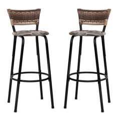 Conjunto 2 banquetas Para Bancada Alta Cozinha Encosto Balcão American