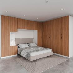 Guarda Roupa Modulado de Canto 12 Portas 6 Peças 1 Mesa de Cabeceira Hera CabeCasa MadeiraMadeira Louro/Branco Geada