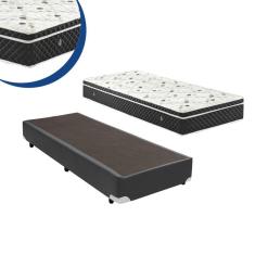 Cama Box Solteiro Colchão Espuma D33 Bordado + Box  Cinza Suede 44x88x188