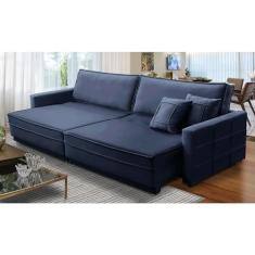 Sofá Sem Caixa Retrátil e Reclinável 2,30m com Molas Karen Veludo Azul Adonai Estofados