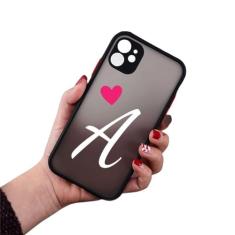 Letra inicial AZ Love Heart Couples Phone Case para iPhone 11 12 13 14 15 Pro Max Mini X XR XS 7 8 Plus Capa de silicone Fundas,1,Para iphone 11 ProMax