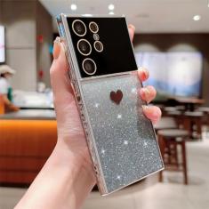 Capa transparente com revestimento gradiente de coração fofo amor para Samsung S23 Ultra S22 Plus S21 S20 FE A52 A53 A54 A23 A24 A14 Capa mole, prateada, para Samsung A14