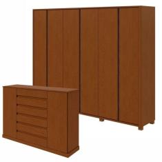 Conjunto de Guarda-Roupa Casal Leder 6 Portas com Pés e Cômoda 2 Portas Vedra  Frassino