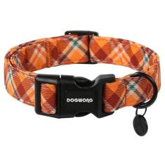DOGWONG Coleira de algodão xadrez para cães, laranja, dia das bruxas, para cães de Ação de Graças, macia, ajustável, guingão, outono, para meninos e meninas e cachorros