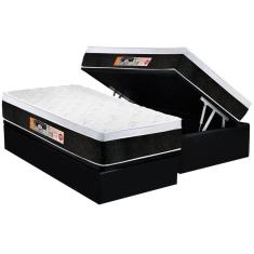 Cama Box Baú Solteiro: Colchão Espuma Castor D45 Black e White Air Euro Pillow + Base CRC Courano Black(88x188)