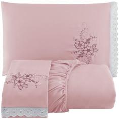 Jogo de Cama Lençol Queen Size Bordado com elástico 3 Peças - Nena Enx